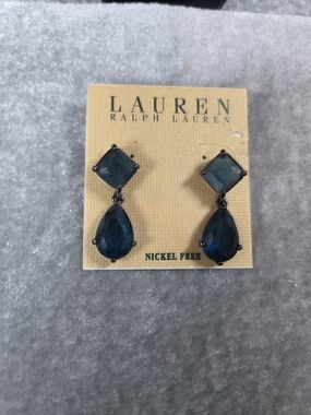 Lauren Ralph Lauren Teardrop and Square Navy Crystal Earrings